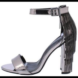 Silver Fringe Chunky Heel